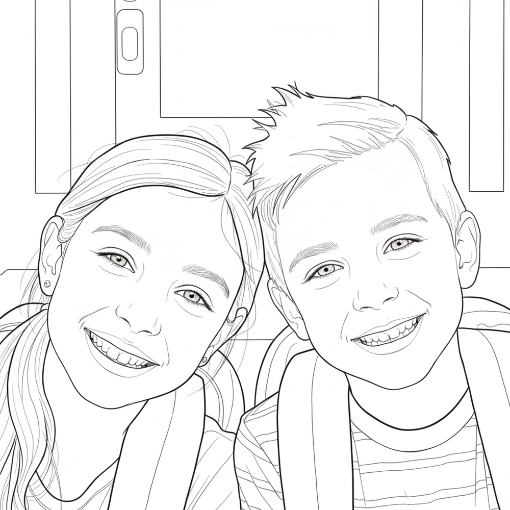 After — personalized coloring page of Personalized Back-to-School Coloring Book from Photos
