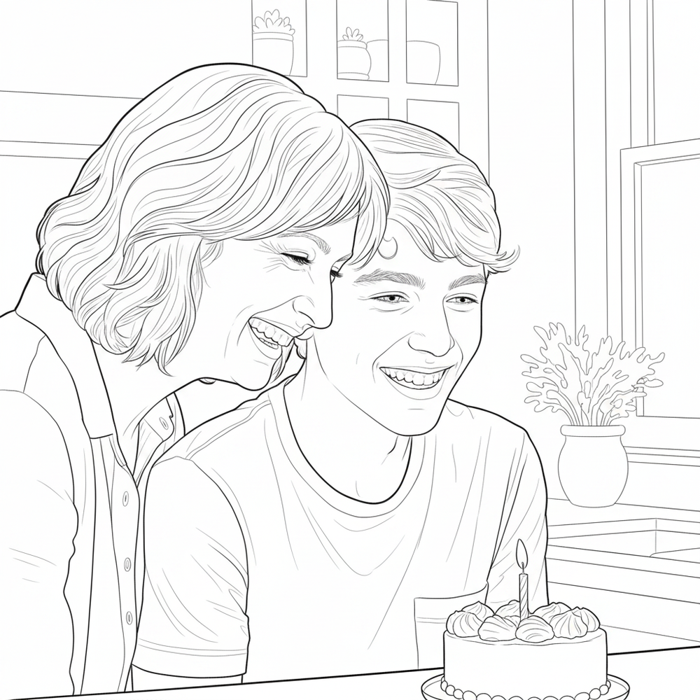 After — personalized coloring page of Personalized Birthday Coloring Book from Photos for Mom