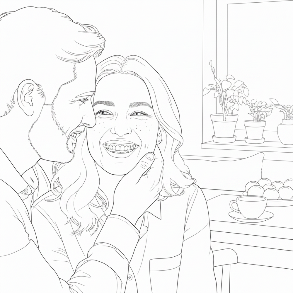 After — personalized coloring page of Personalized Coloring Book from Photos for Your Wife