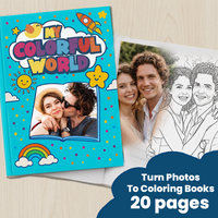 Custom Coloring Book for Adults from Photos – 20 Pages: promo graphic of your photos turned into a coloring book
