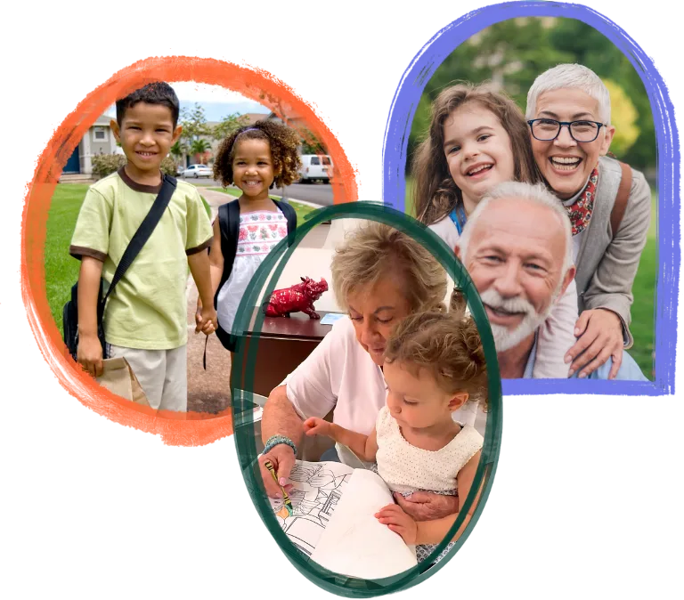 A collage of family photos turned into personalized coloring books