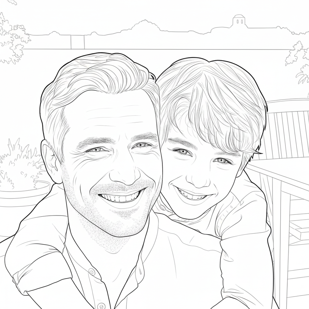 After — personalized coloring page of Personalized Father's Day Coloring Book from Photos for Dad