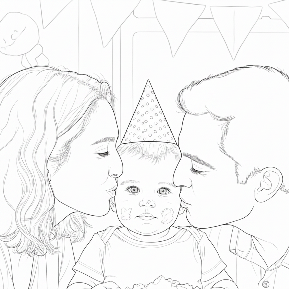 After — personalized coloring page of Personalized 1st Birthday Coloring Book from Photos