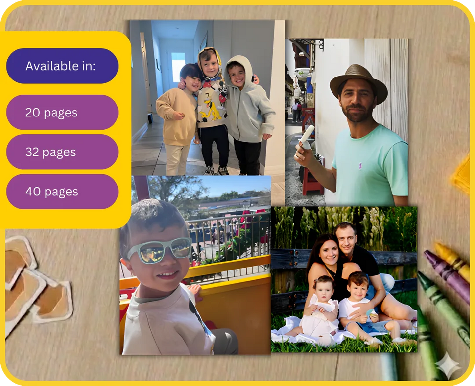 How it works: choose your coloring book size and upload your family photos