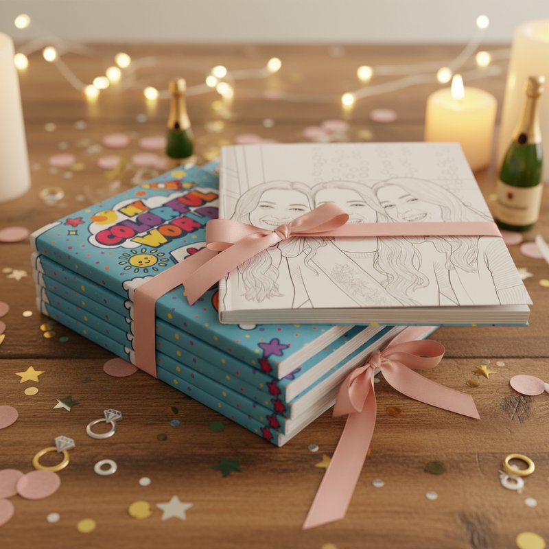 Personalized coloring books as bachelorette party favors