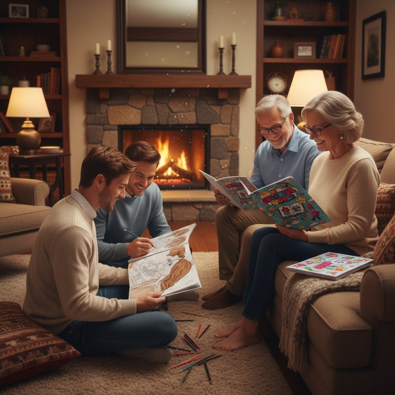 Two couples of different ages coloring personalized coloring books