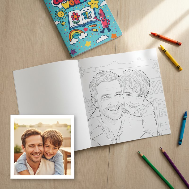 Father's Day photo transformed into a personalized coloring book