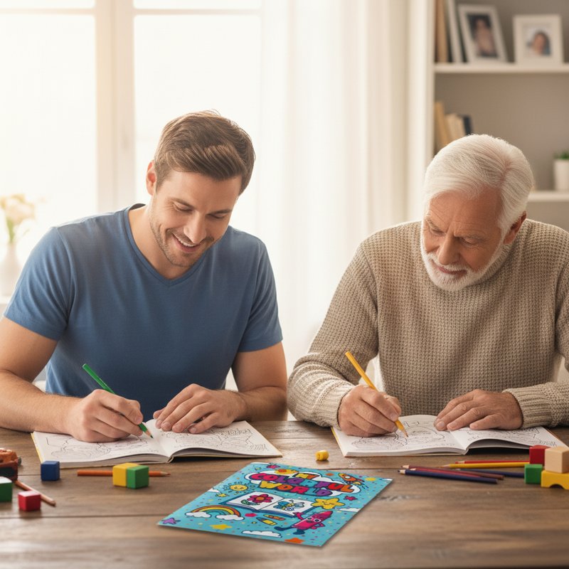 A young dad and a grandfather coloring personalized coloring books