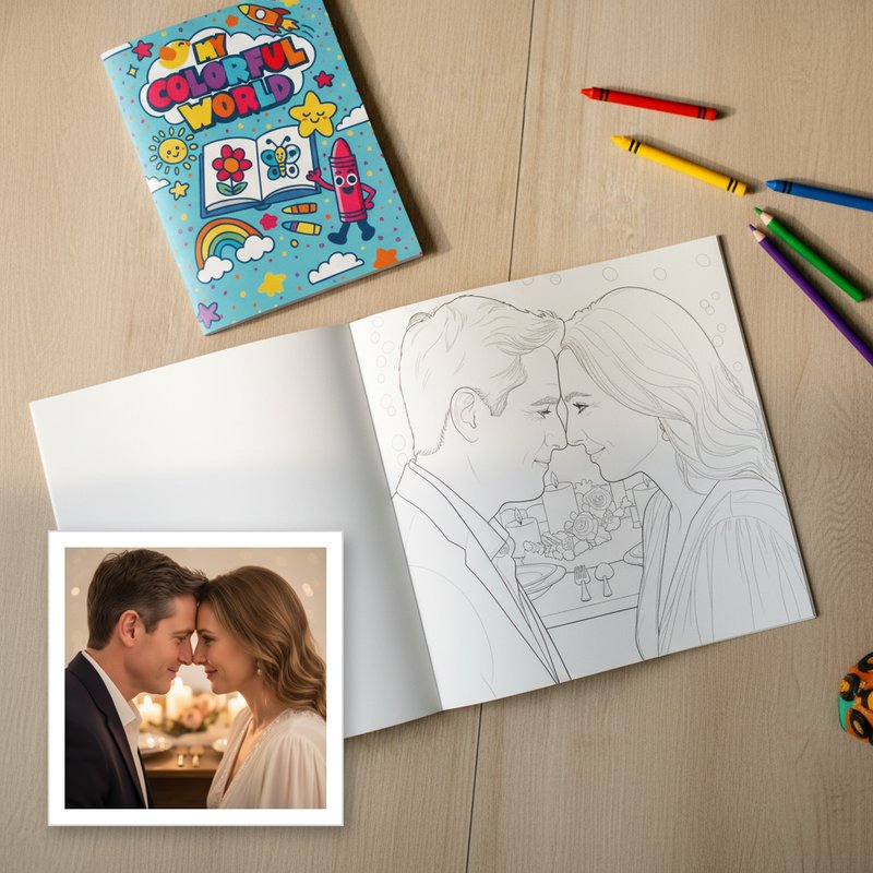 Graduation photo transformed into a personalized coloring book