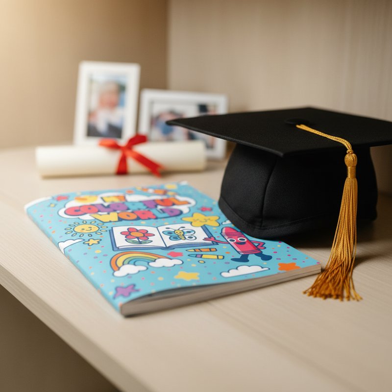 Personalized graduation coloring book kept as a keepsake