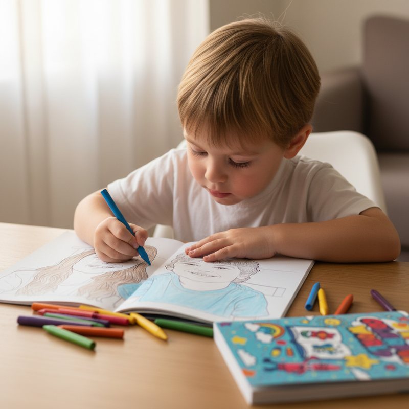 Child coloring screen-free with a personalized coloring book