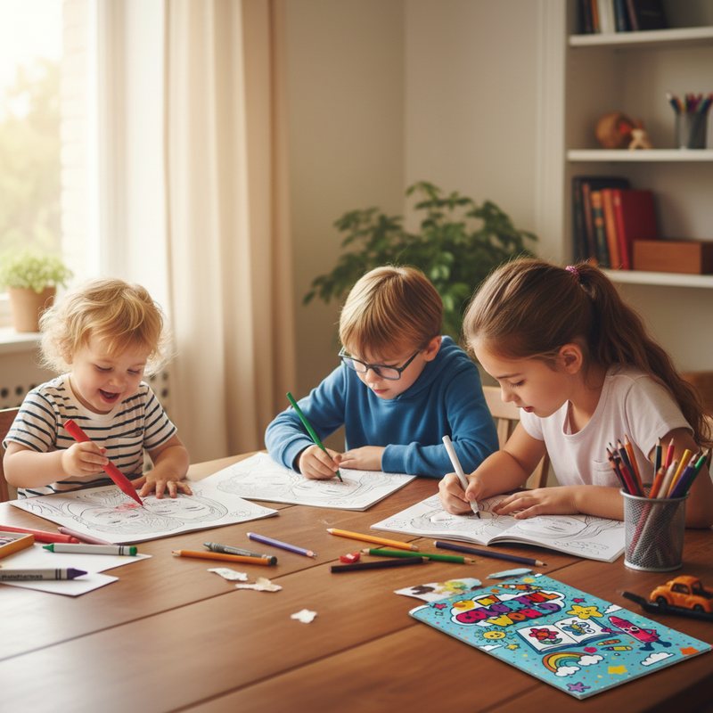 Children of different ages coloring personalized coloring books