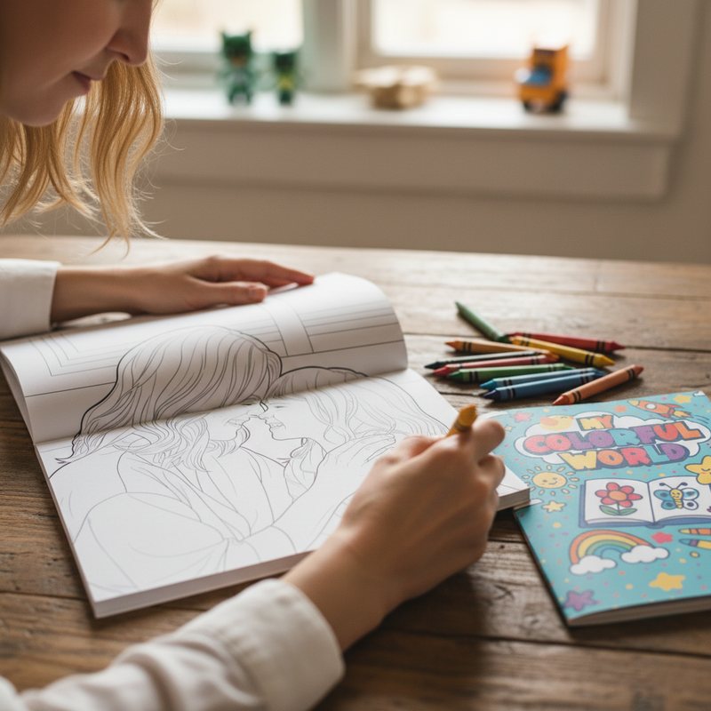 Coloring a personalized coloring book made from family photos