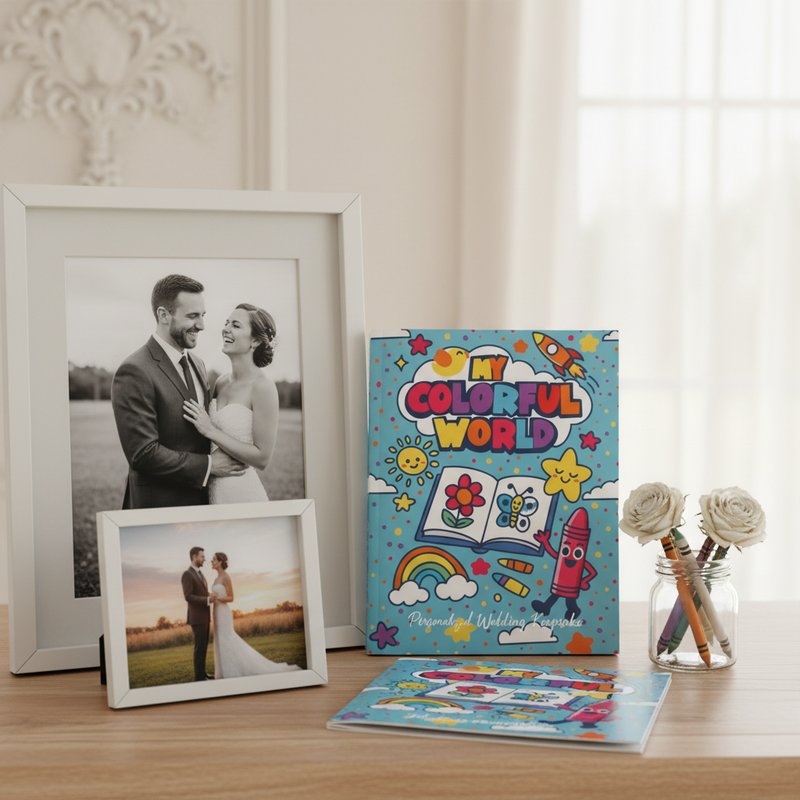 Personalized wedding coloring book kept as a keepsake