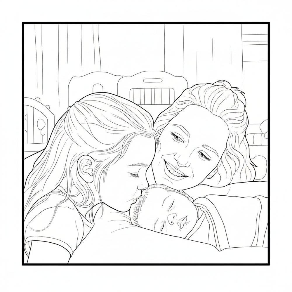 After — personalized coloring page of Personalized Big Sister Coloring Book from Photos